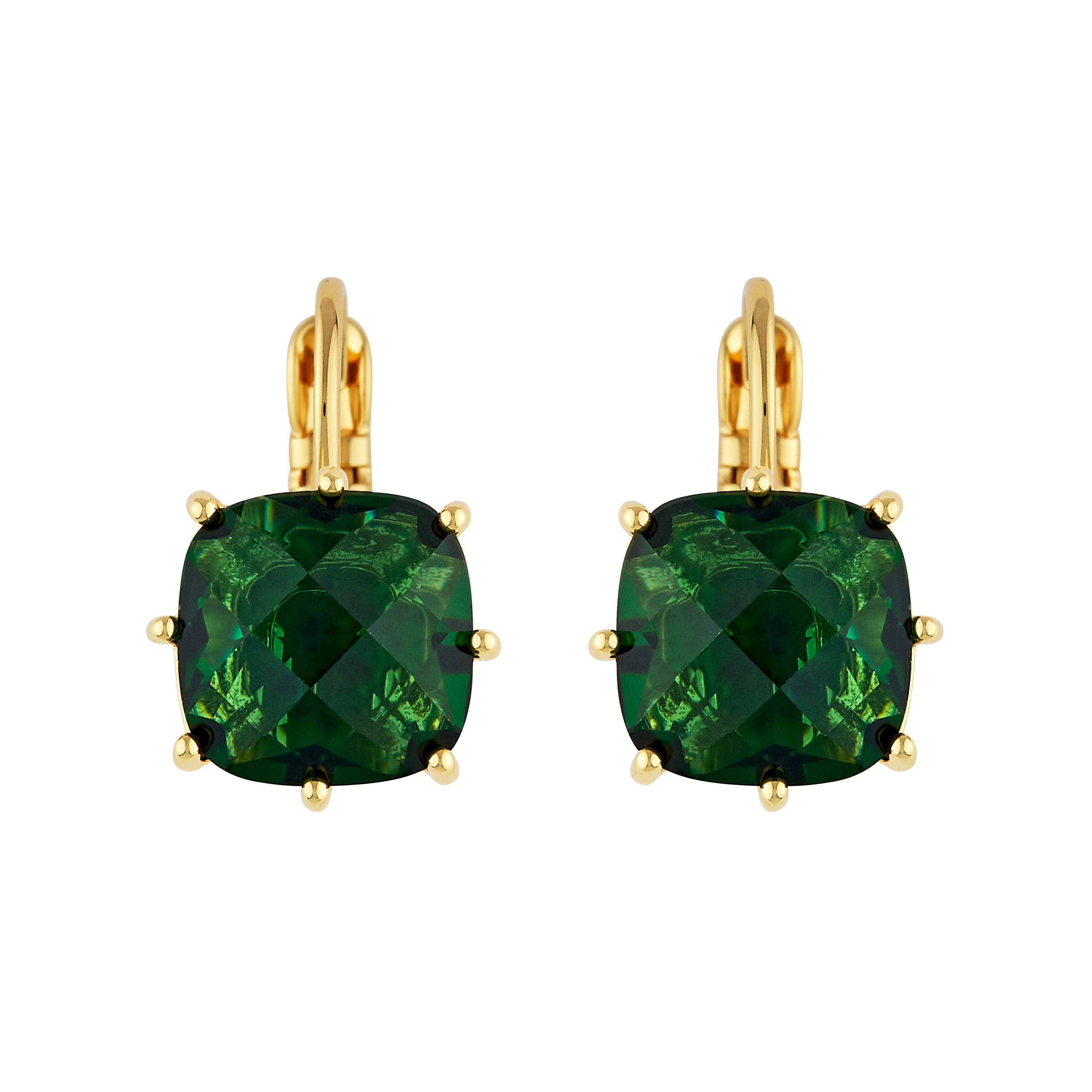 Les Nereides Square Emerald Green Stone Diamantine Sleeper Earrings