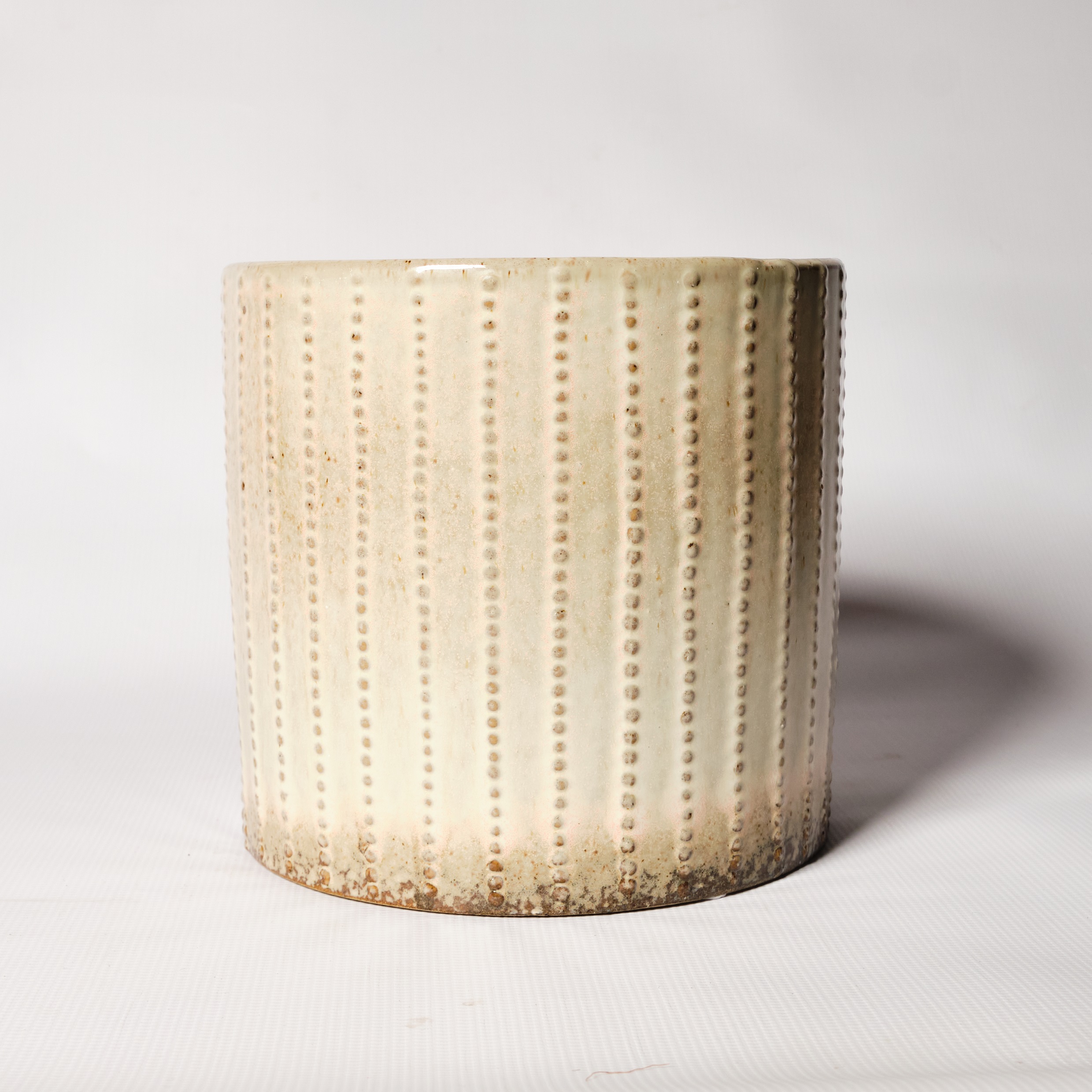Wikholm Form Cream Glazed Pot w/ Vertical Spots