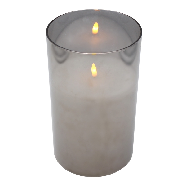 Werner Voss LED White Pillar Candle In Grey Glass Jar : Large