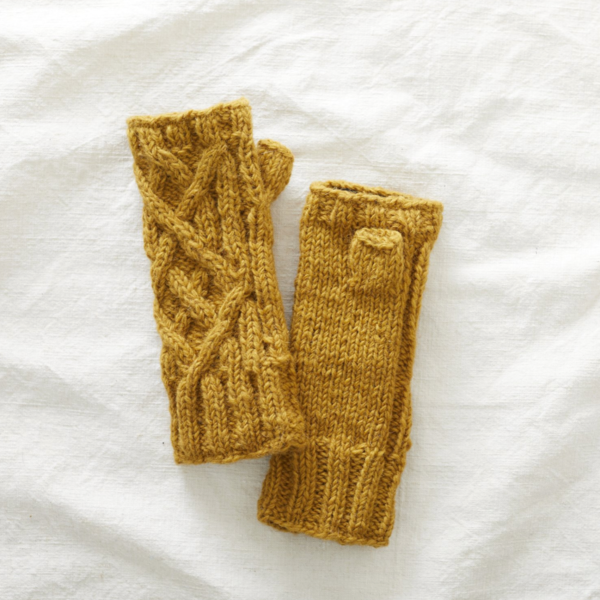 Aura Que Raja Cable Knit Wrist Warmers - Mustard Yellow