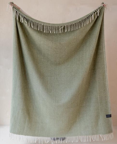 Recycled Wool Blanket - Olive Herringbone
