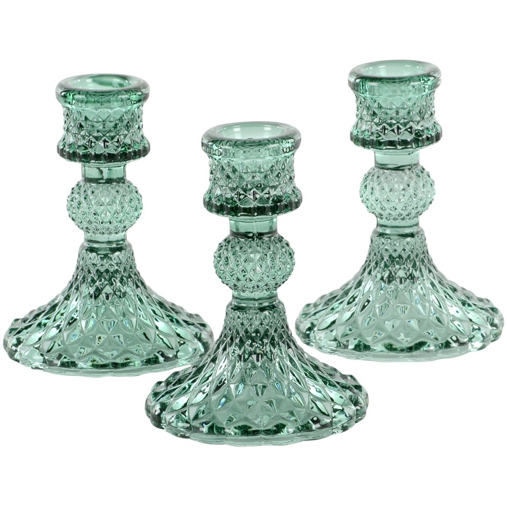 Grand Illusions Harlequin Glass Candlestick Green