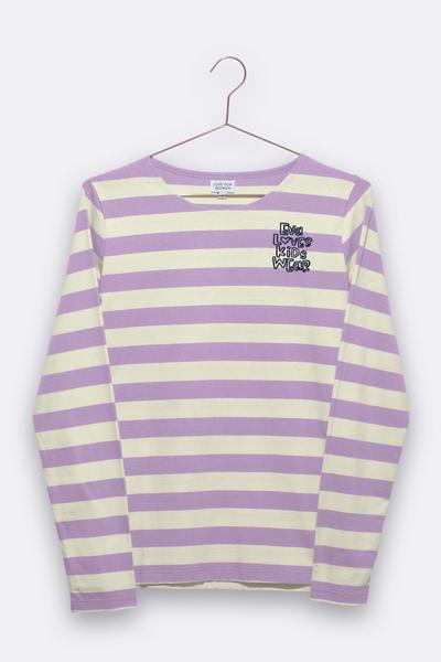 LOVE kidswear Timmy Longsleeve In Lilac/White Stripes with Eva Loves Kidswear Embroidery for Women