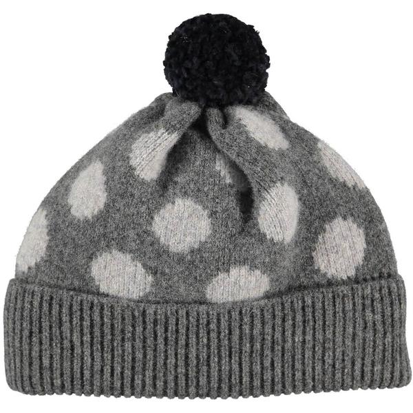 Grey Spot Hat With Grey Pompom