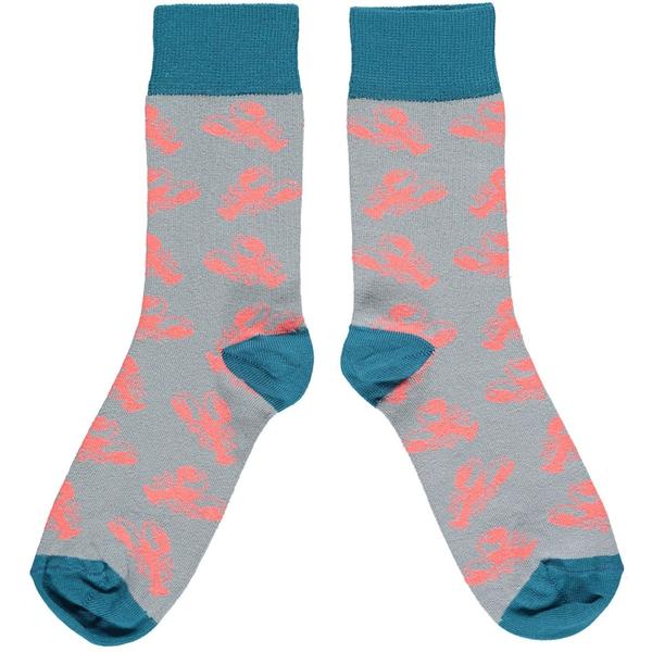 Lobster Print Women's Socks - Light Grey/teal