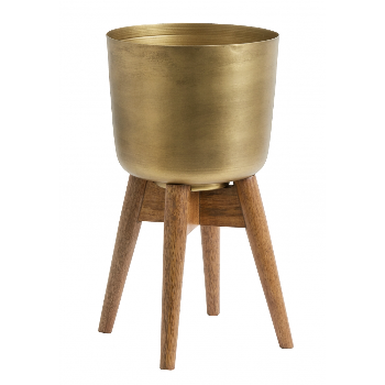 Nordal Brass & Wood Planter on Stand
