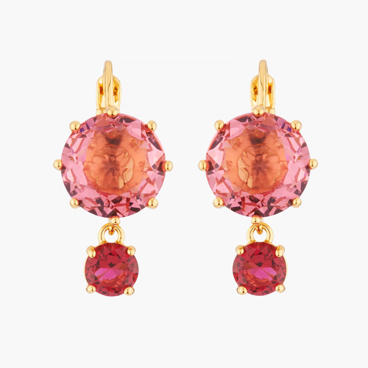 Les Nereides Pink and Red Round Stones La Diamantine Multicoloured Sleeper Earrings