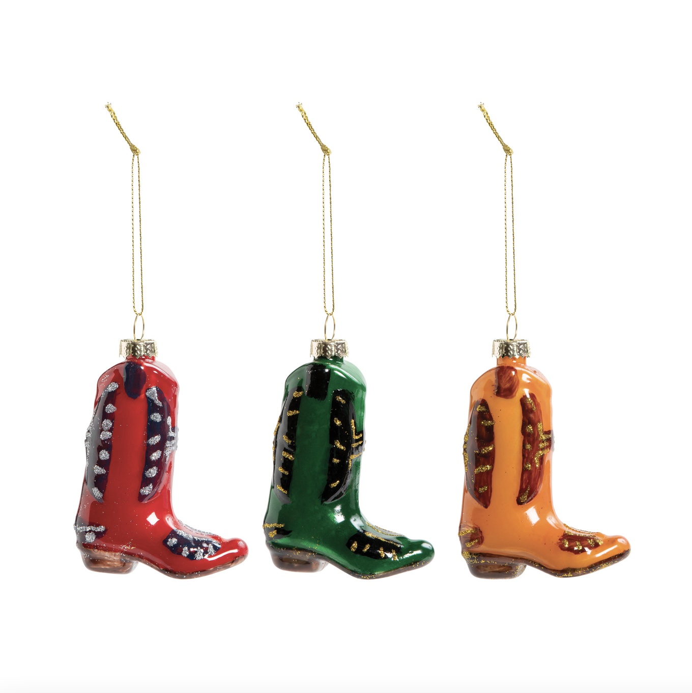 &klevering Set of 3 Glass Christmas Ornaments - Boots
