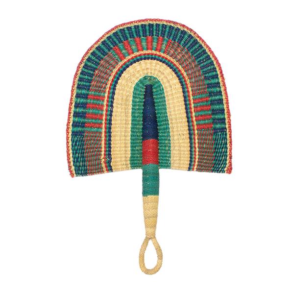 Ghanaian Woven Grass Fan Coral