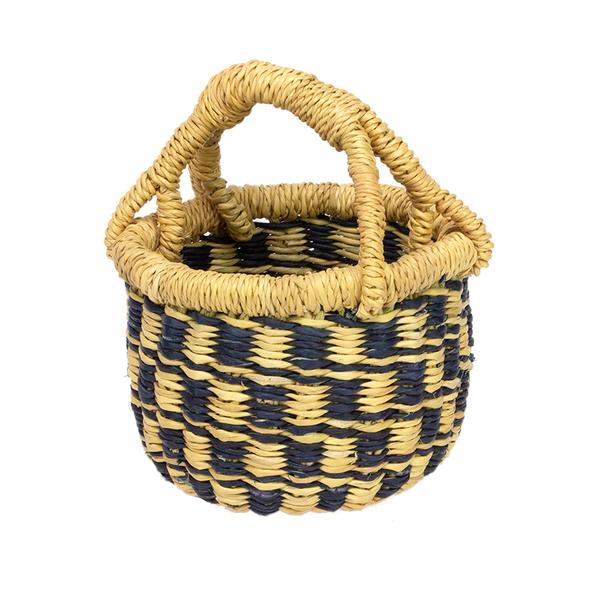 Ghanaian Mini Bolga Basket Black Grid