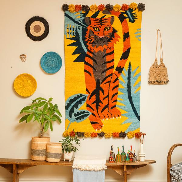 Woven Kenyan Wall Hanging/Rug Tiger