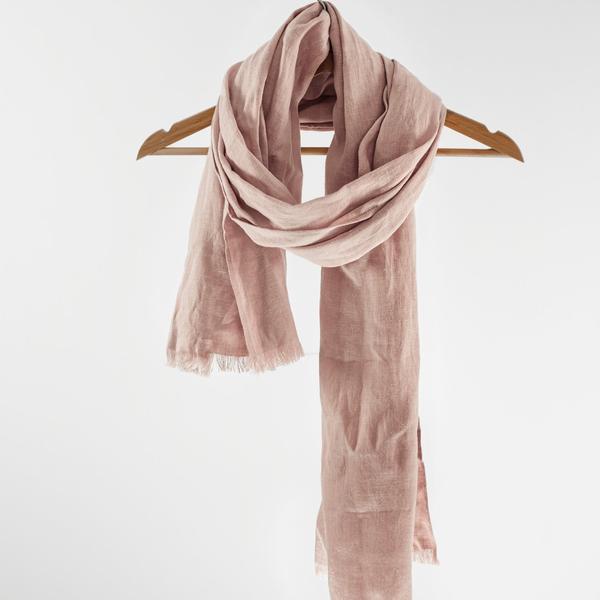 Pale Pink Linen Scarf With Tassels