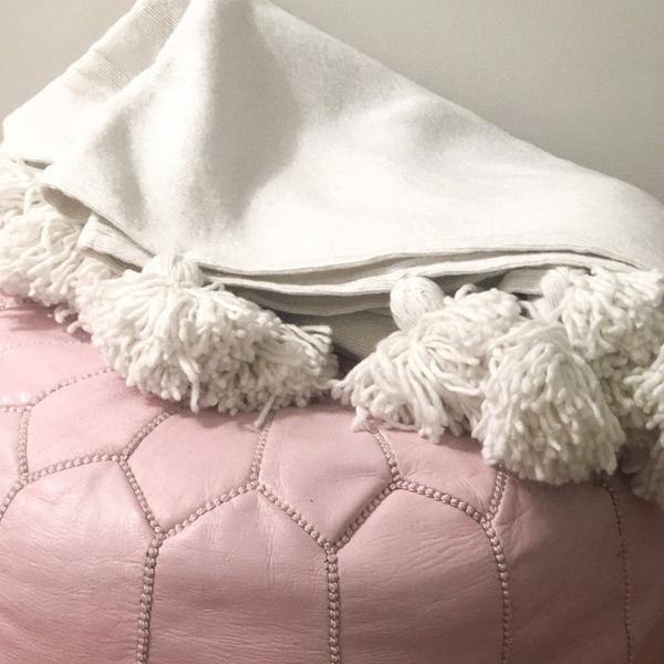 Beldi Maison Moroccan Leather Pouffe In Soft Pink