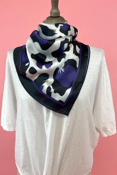 Blue Animal Print Satin Scarf