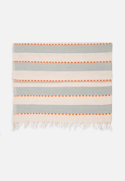 Hand-Woven Cotton Towel With Stripes // Blue-Natural-Orange