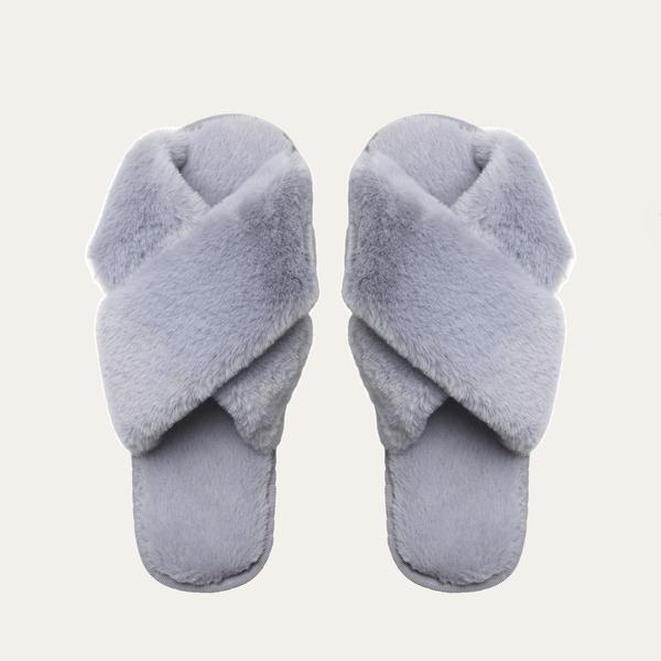 Lou Faux Fur Slippers | Light Grey