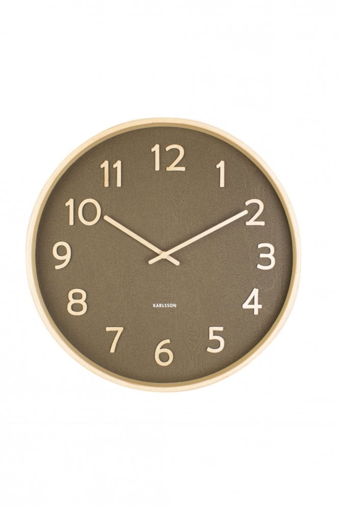 Wall Clock Pure Wood Grain Moss Green