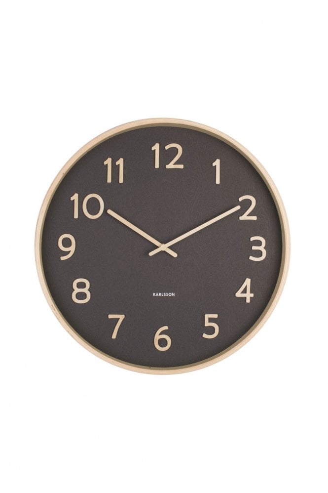 The Home Collection Wall Clock Pure Wood Grain Black