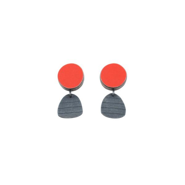 Emily Kidson Circle And Tiny Stripe Earrings - Red