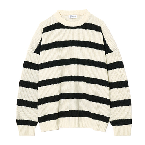 Partimento Oversize Lambswool Stripe Knit in Ivory