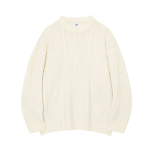 Partimento Lambswool Fisherman Cable Knit Jumper in Ivory