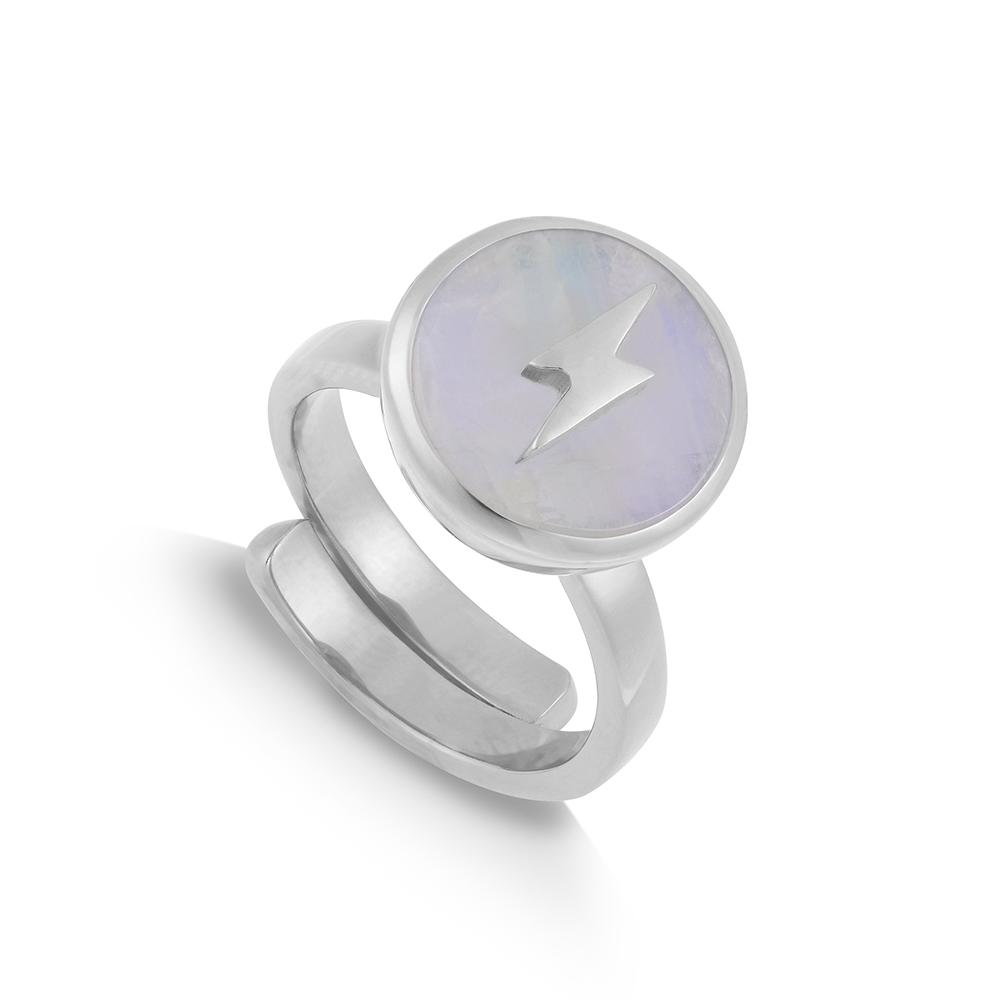 Stellar Lightning Rainbow Moonstone Adjustable Ring