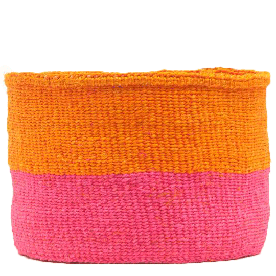 Kali Orange and Neon Pink Colour Block Woven Basket - Medium