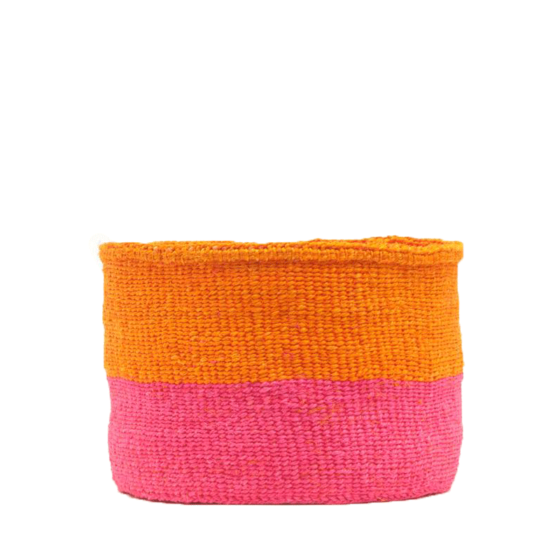 Kali Orange and Neon Pink Block Colour Woven Basket - xsmall