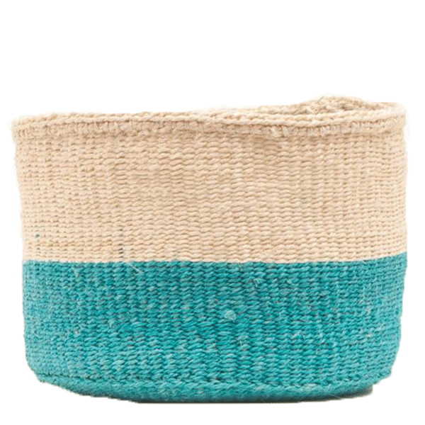 The Basket Room Turquoise and Natural Rembo Block Basket - Medium