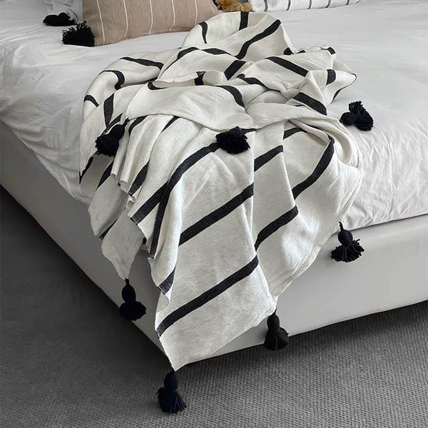 Beldi Maison Moroccan Battania Blanket In Monochrome Stripes