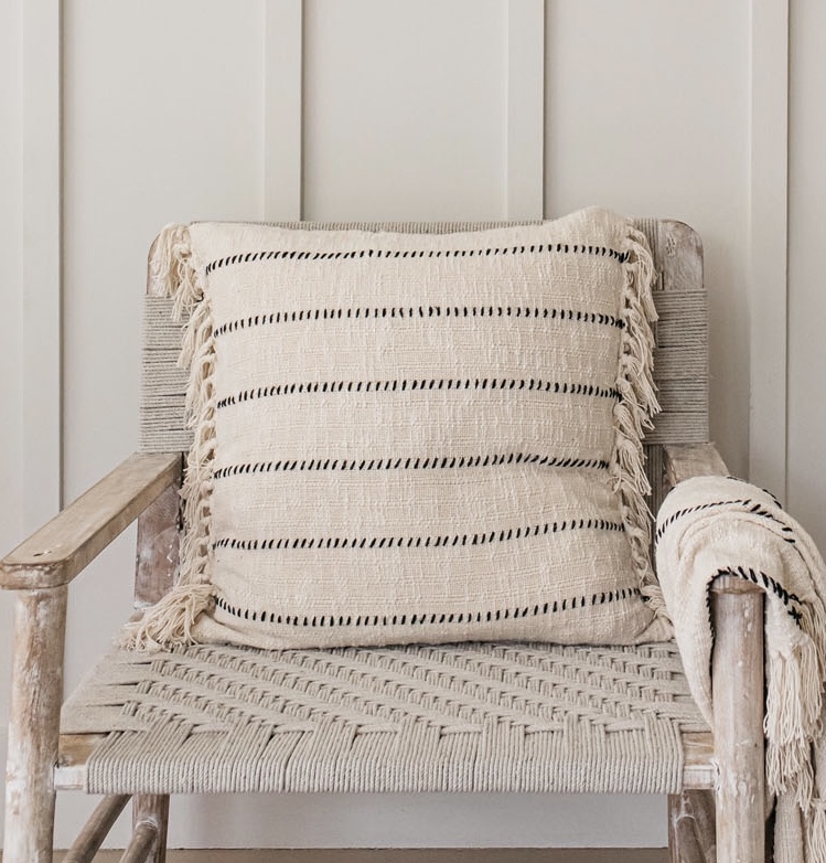 Also Home Linen Stripe Cushion - Black/Natural