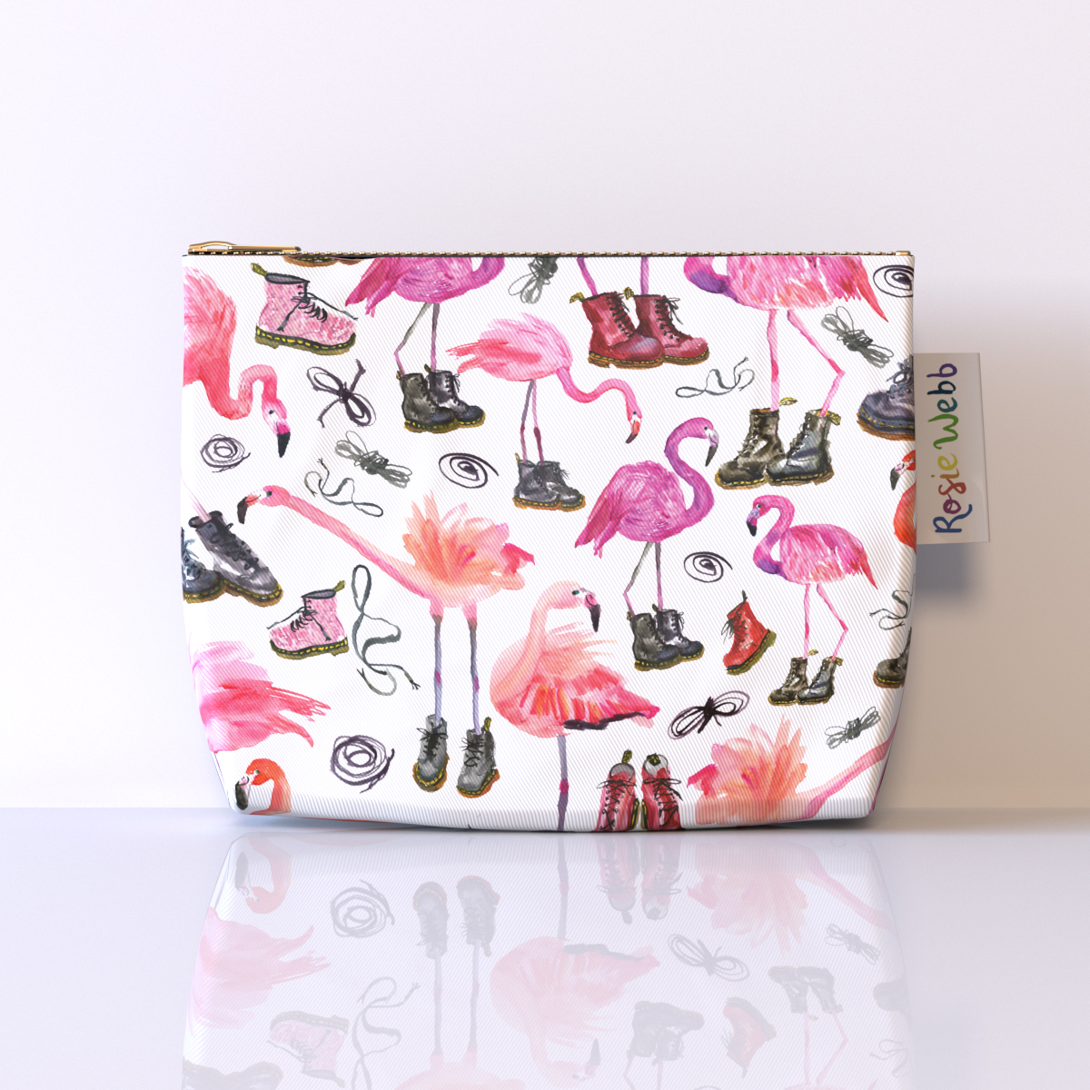 Rosie Webb  Lined Cotton Wash Bag - Flamingo Boots