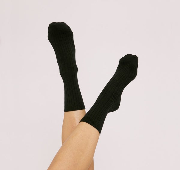 Organic Cotton Striped Knee High Socks Navy