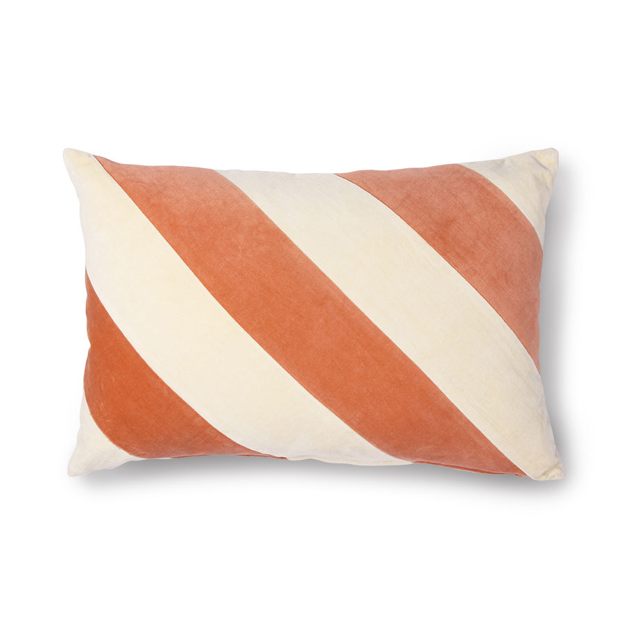 HKliving Rectangular Velvet Cushion with Orange Diagonal Stripes