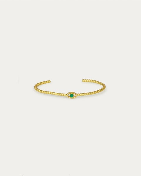 Ottoman Hands Cielo Eye Bangle Bracelet with Green Crystal