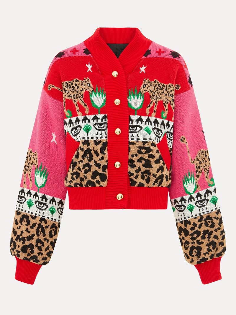Hayley Menzies Leopardess Cotton Merino Bomber Jacket in Leopardess Pink