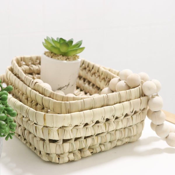 Oblong Palm Leaf Storage Basket