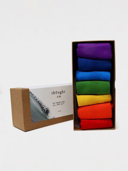 Thought Kids Rainbow Bamboo Organic Cotton 7 Pack Socks Box