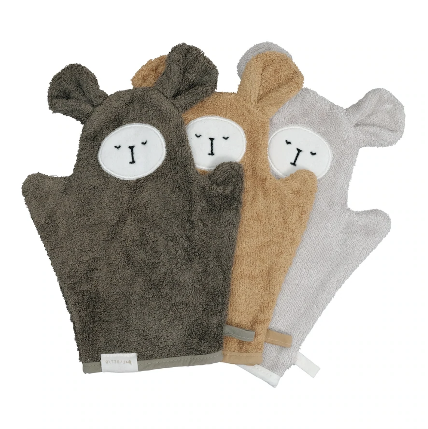 Set of 3 Animal Baby Bath Mitts in Bear