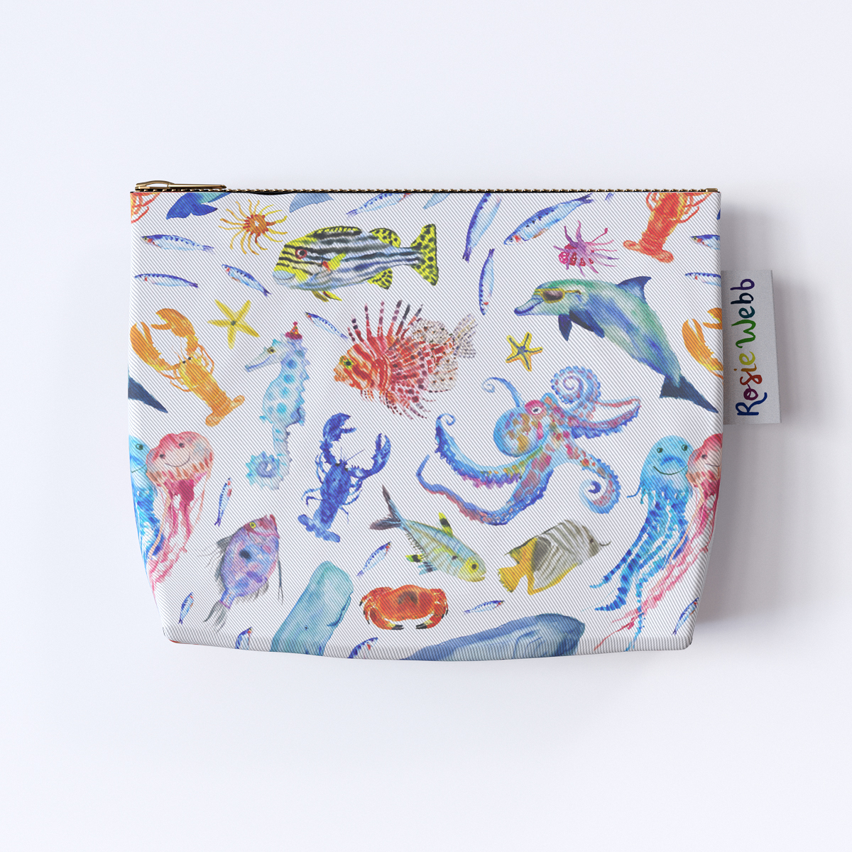 Lined Cotton Wash Bag - Sealife