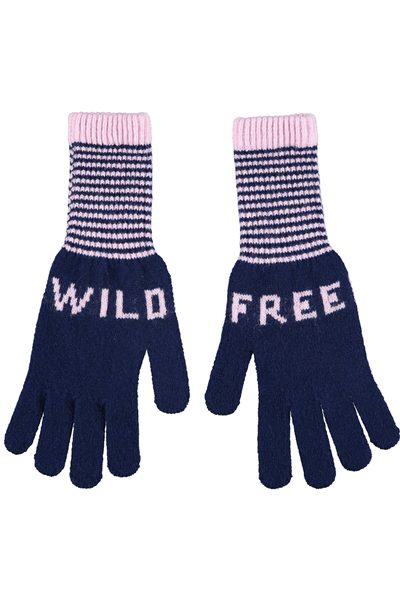 Quinton & Chadwick Wild and Free Gloves in Navy and Pink with Long Striped Cuff