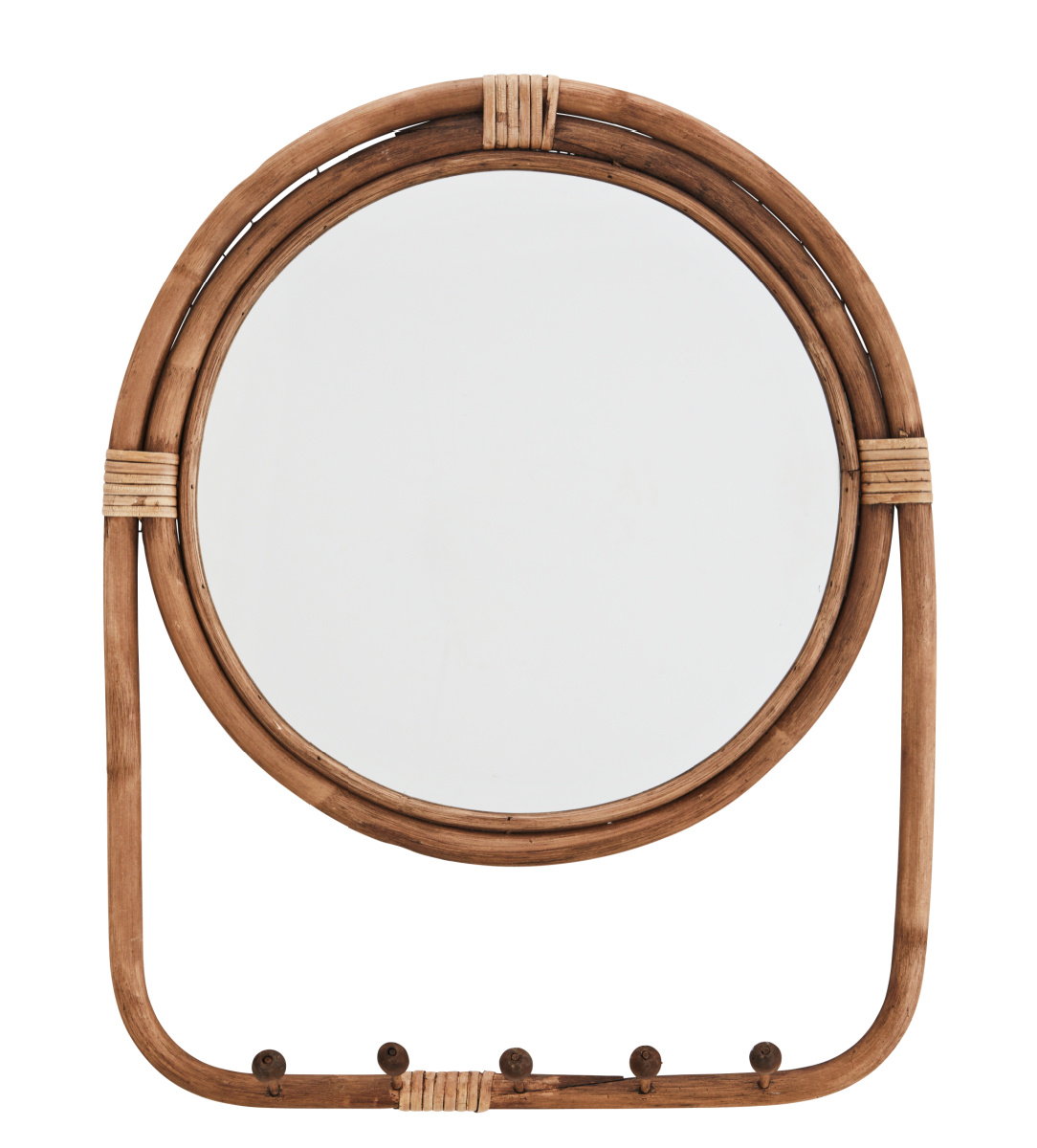 Mirror with Rattan Frame and Hooks