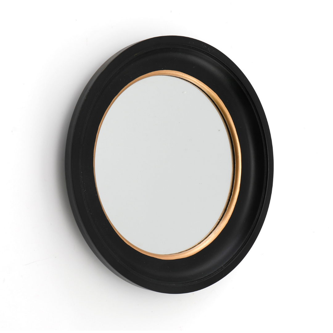 Temerity Jones Medium Black Round Mirror With Gold Inlay