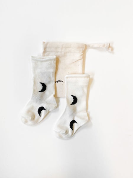 Oat Midnight Socks With Black Moons