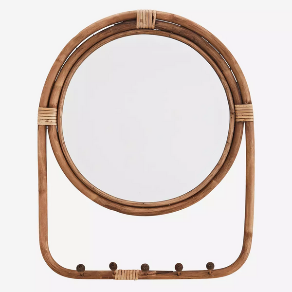 Mirror W/Rattan Frame And Hooks