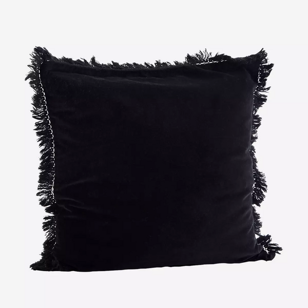 Madam Stoltz Black Velvet Cushion with Fringes
