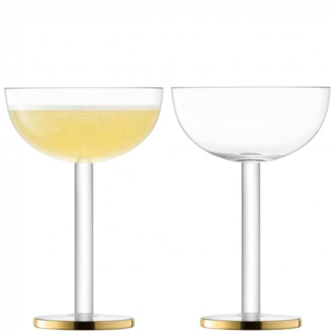 LSA International Set of 2 Luca Champagne Coupe Glasses with Gold Trim