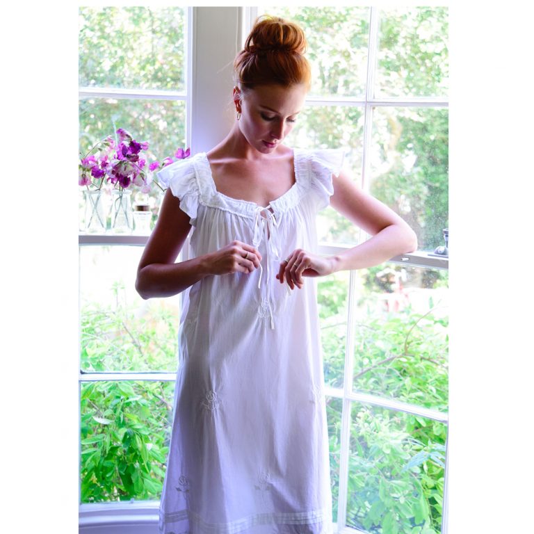 Powell Craft Ladies White Cotton Nightdress 'Margo'