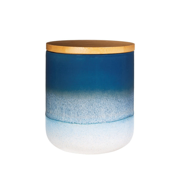 Blue Canister Stoneware With Bamboo Lid Blue Glaze