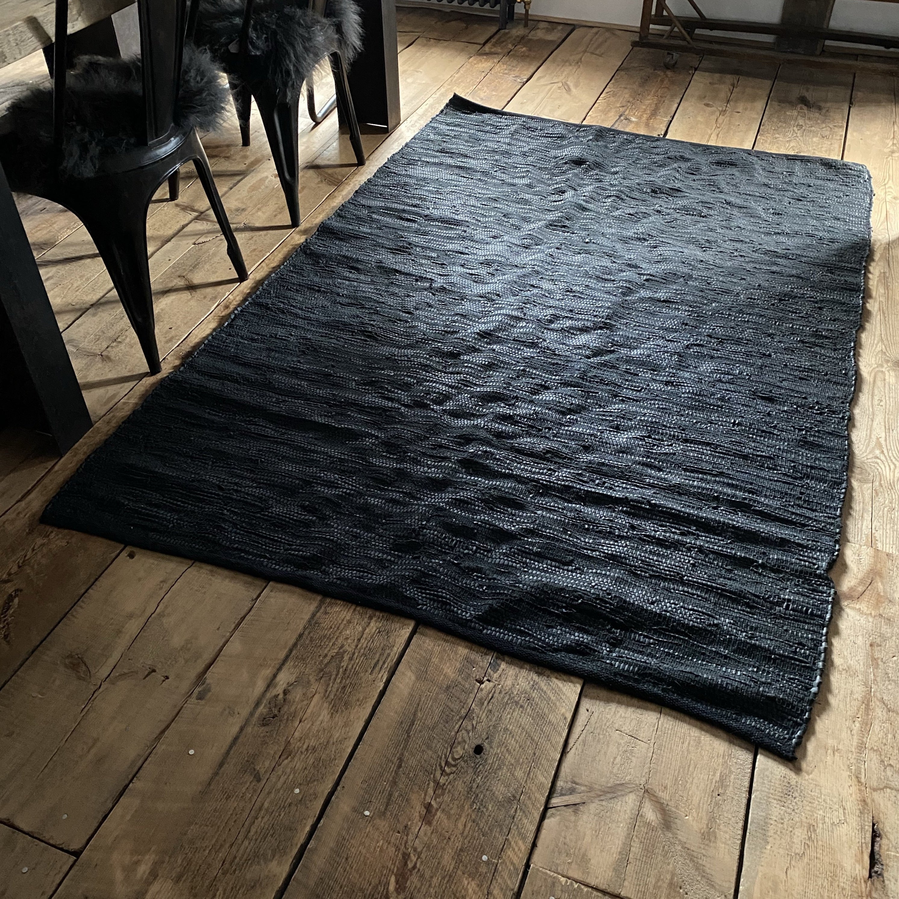 Muubs Black Leather Woven Rug